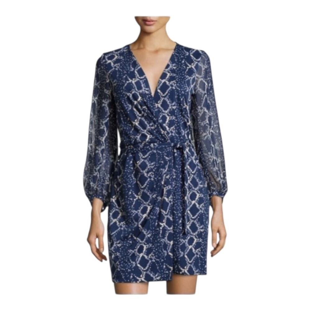 Diane von Furstenberg Sigourney Wrap Dress Snake Check Midnight Blue SZ 2 NWT